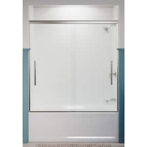 PPleat 55-60 in. x 64 in. Frameless Sliding Bathtub Door in Anodized Brushed Nickel with Frosted Glass