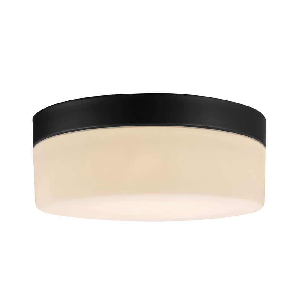 Modern Black Frosted Glass 13" LED Drum Ceiling Light