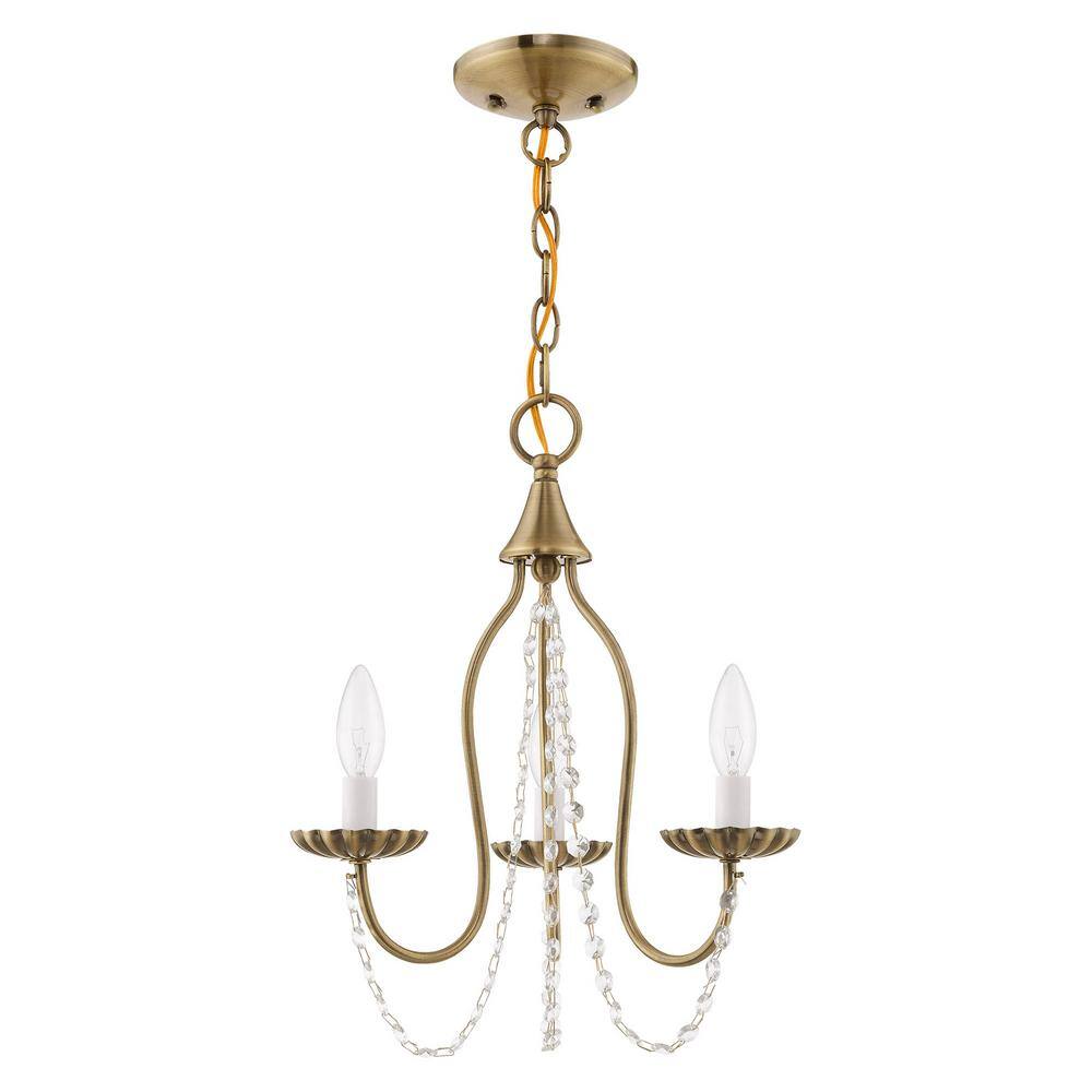 Antique Brass Mini Chandelier with Clear Crystal Trim