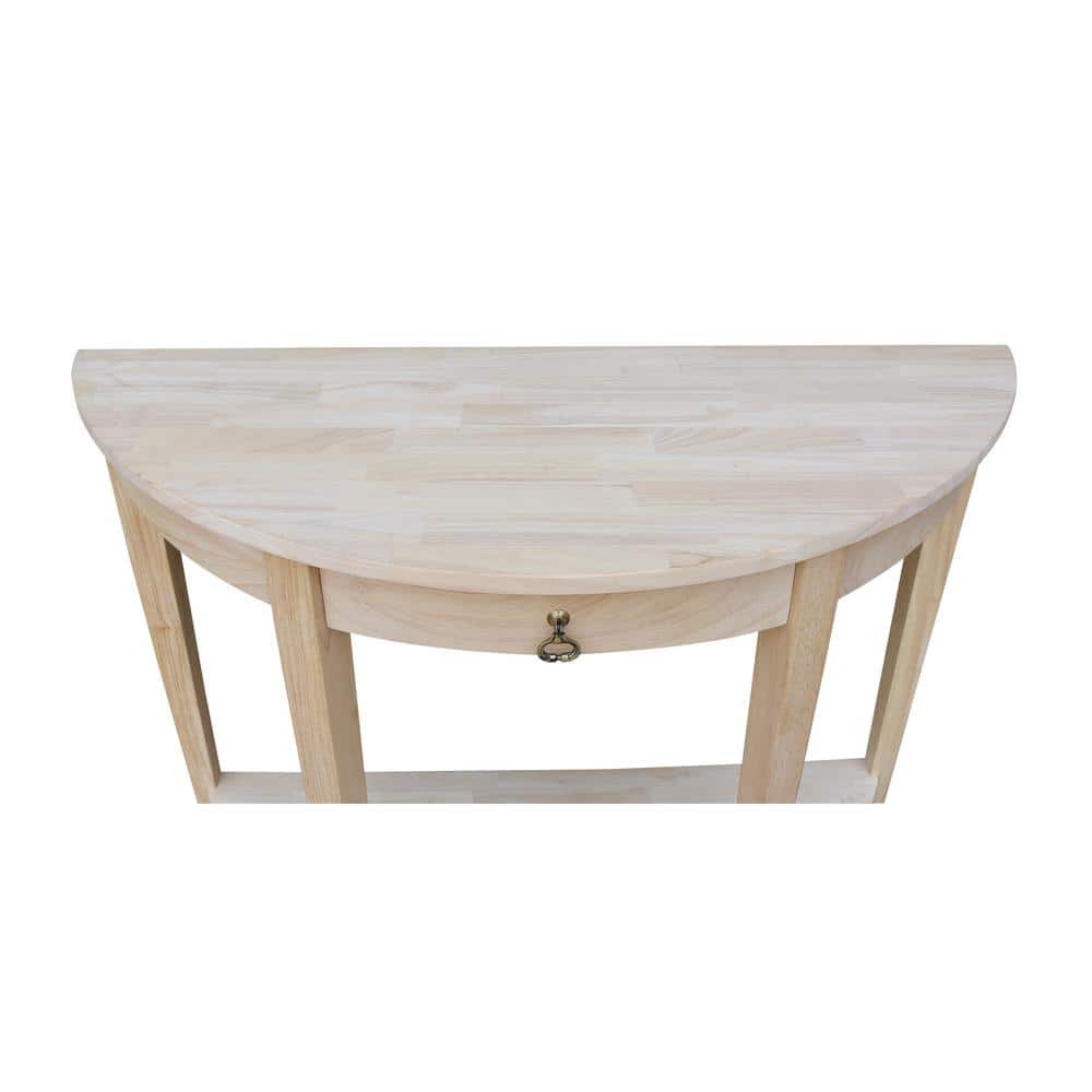 Elegant Unfinished Solid Wood Demilune Console Table with Storage