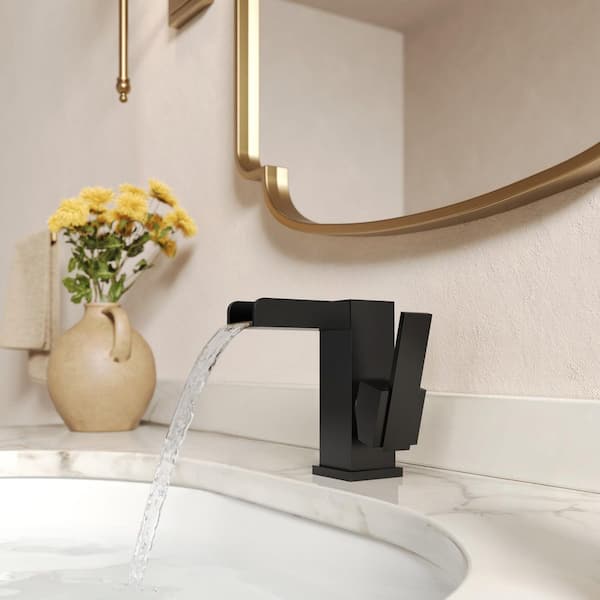 Single Hole Stainless Steel Single Handle Bathroom Sink Faucet 1.8 GPM in Matte Black with Pop-Up Drain (2-Pack)