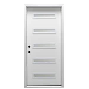Davina 36 in. x 80 in. Right-Hand Inswing 5-Lite Frosted Glass Primed Fiberglass Prehung Front Door on 4-9/16 in. Frame