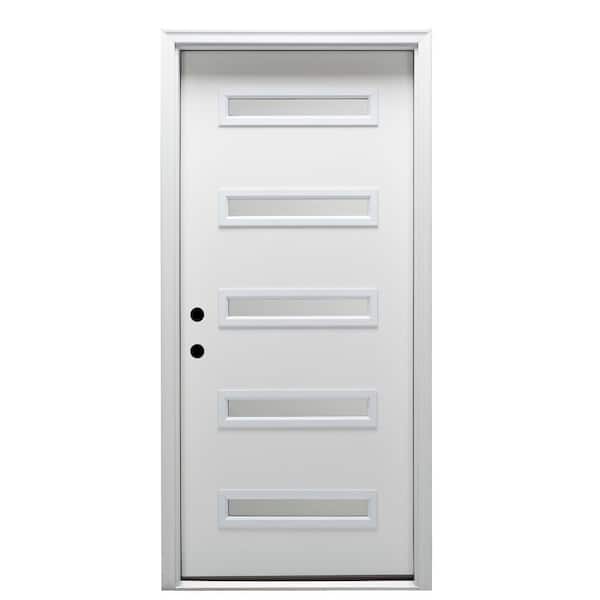 MMI DOOR Davina 36 in. x 80 in. Right-Hand Inswing 5-Lite Frosted Glass Primed Fiberglass Prehung Front Door on 4-9/16 in. Frame