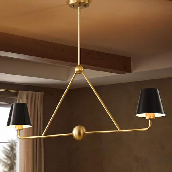 RRTYO Linnea 2-Light Industrial Vintage Gold and Black Sputnik Cone Large Chandelier for Dining Room