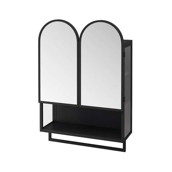 Avex Black 23.62 in. W x 32.68 in. H Double Arched Metal Medicine Cabinet with Mirror