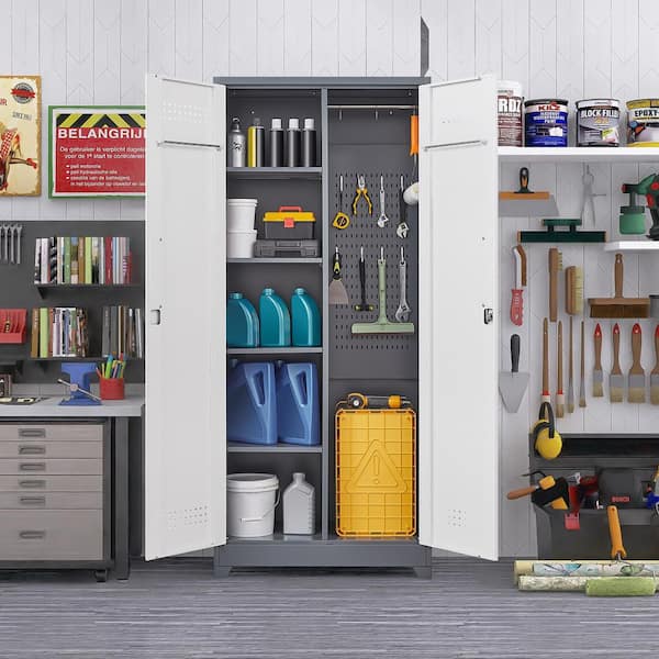 31.5 in. W x 15.8 in. D x 72.8 in. H Grey+White Metal Outdoor