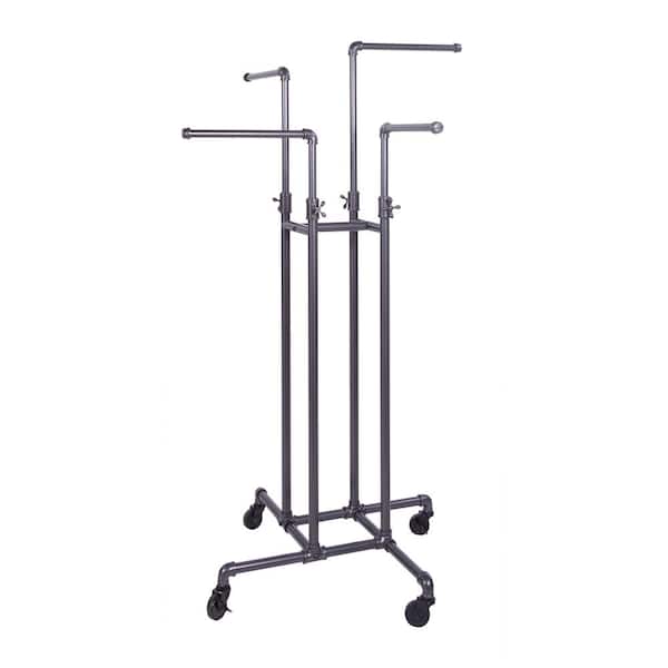 Econoco Pipeline Gray Steel Rolling Clothes Rack 21 in. W x 72 in. H with 4 Adjustable Arms