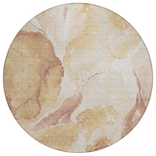 Chantille Machine Washable Indoor/Outdoor Abstract ACN3037 Wheat 8 ft. x 8 ft. Round Rug