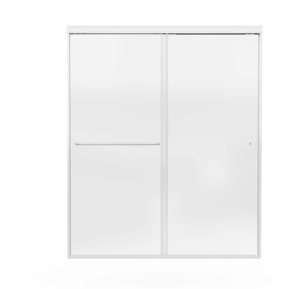 60 in. W x 72 in. H Double Sliding Framed Shower Door in Brushed Nickel wit