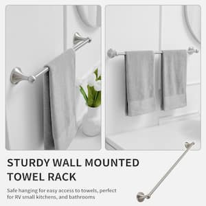 4-Piece Bath Hardware Set with Towel Bar/Rack, Towel/Robe Hook, Toilet Paper Holder in Brushed Nickel