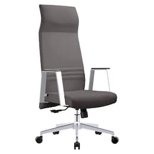 Aleen Mid-Century Modern High-Back Leather Office Chair with Adjustable Height, Tilt and Swivel (Grey)