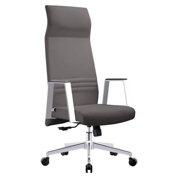 Leisuremod Aleen Mid-Century Modern High-Back Leather Office Chair with Adjustable Height, Tilt and Swivel (Grey)