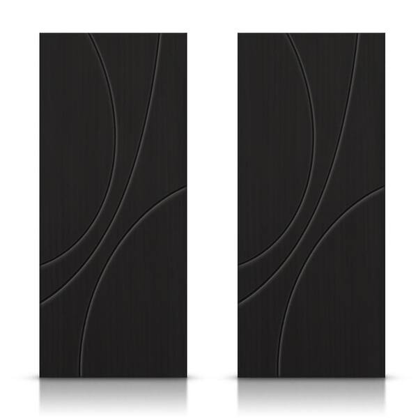CALHOME 60 in. x 80 in. Hollow Core Black Painted Composite MDF Interior Double Closet Sliding Doors