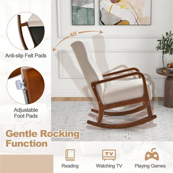 Costway Beige Solid Wood Upholstered Rocking Chair Set of 1 with Ottoman JV11150BE The Home Depot