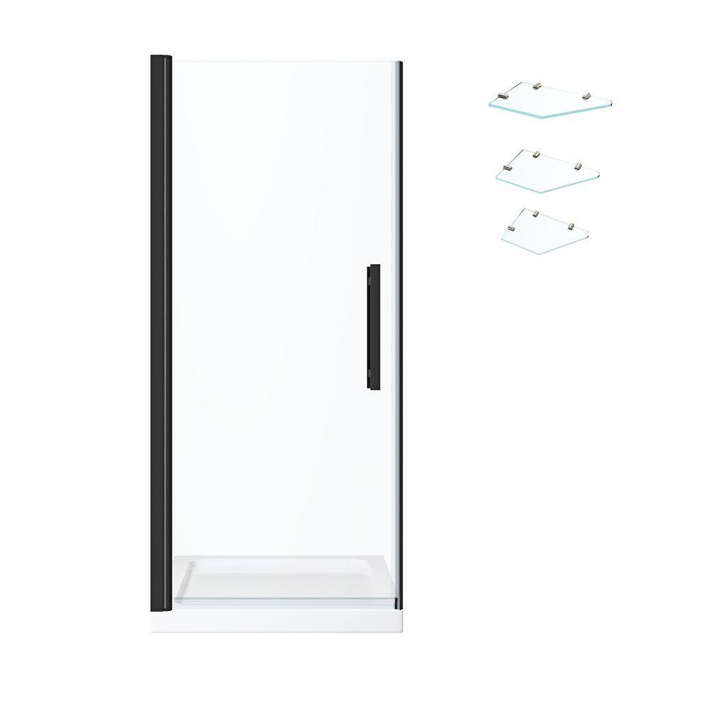 Pasadena 34'' W x 72'' H Black Frameless Shower Kit with Shelves