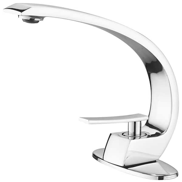 Single Handle Low Arc Bathroom Faucet in Polished Chrome with Deck Plate
