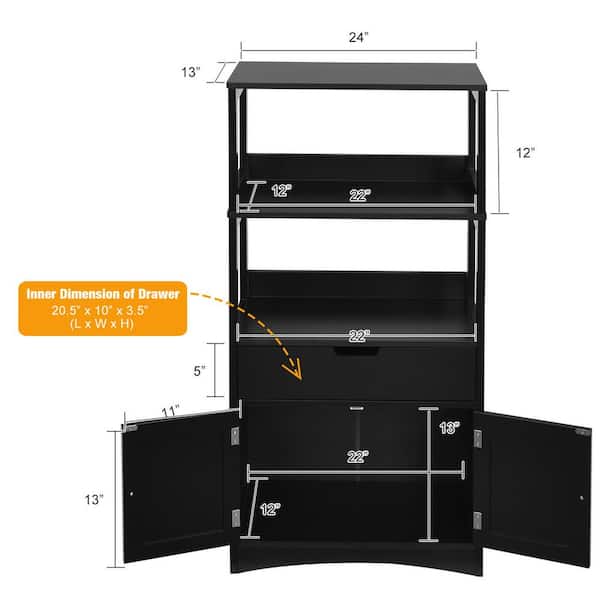 24 in. W x 13 in. D x 48 in. H Black Bathroom Storage Cabinet with Drawer  Shelf with Cupboard and Floor Cabinet