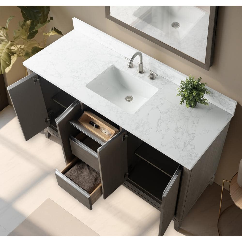 Driftwood Gray 60" Single Sink Bathroom Vanity with Engineered Marble Top