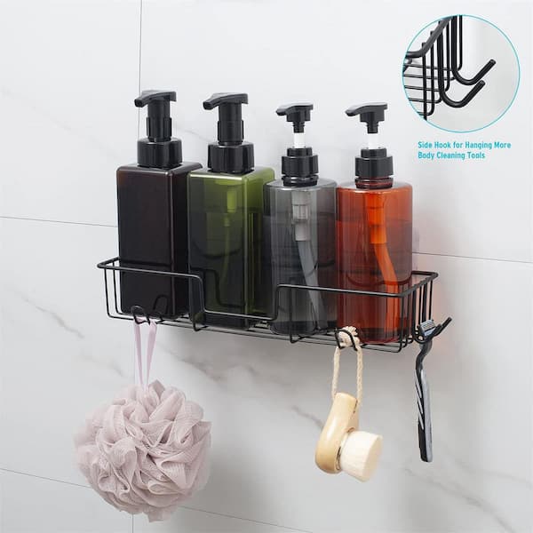 Cubilan Over The Shower Mounted 2-Tiers Bathroom Shower Caddies Hanging Shower Rack with Hooks and Soap Dish in Black