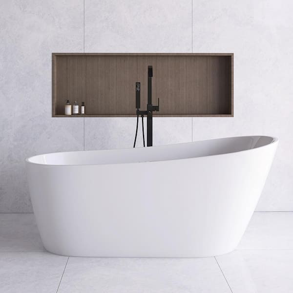 JimsMaison 67 in. x 31.5 in. Solid Surface Freestanding Soaking Bathtub in Matte White