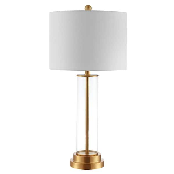 SAFAVIEH Cassian 26 in. Clear Table Lamp with White Shade