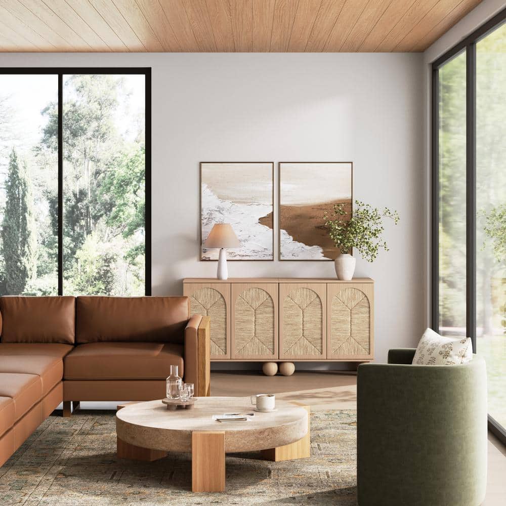 Leah Light Brown Bohemian Seagrass Cabinet with Solid Wood Legs