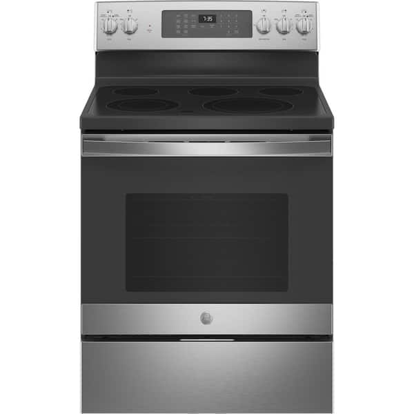 Ge 30 In 5 3 Cu Ft Electric Range With Self Cleaning Convection Oven And Air Fry In Stainless Steel Jb735spss The Home Depot