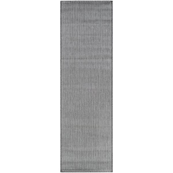 Couristan Recife Saddle Stitch Grey-White 2 ft. x 12 ft. Indoor/Outdoor Runner Rug