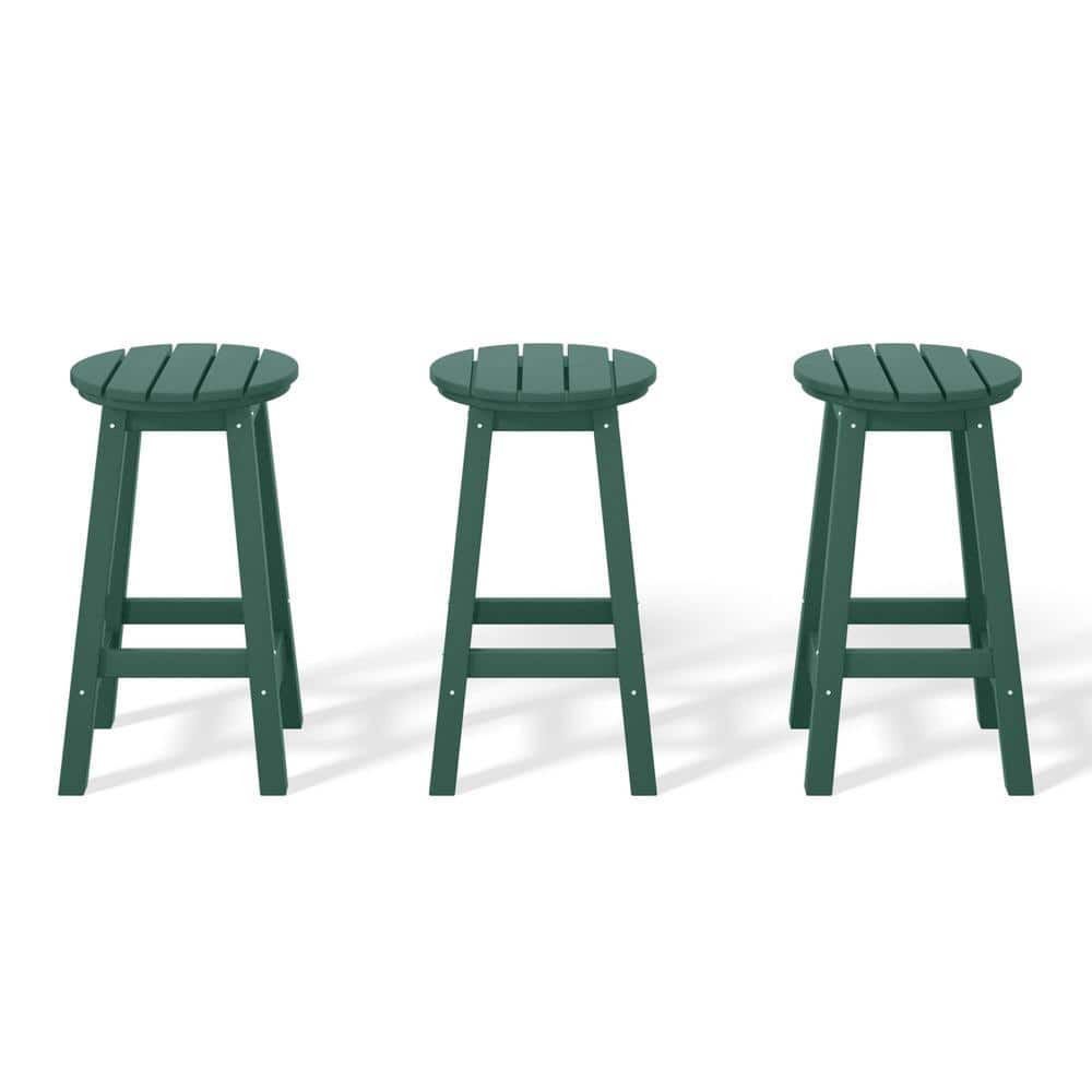 Laguna 24 in. Round HDPE Plastic Backless Counter Height Outdoor Dining Patio Bar Stools (3-Pack) in Dark Green price history on PriceWatchPro