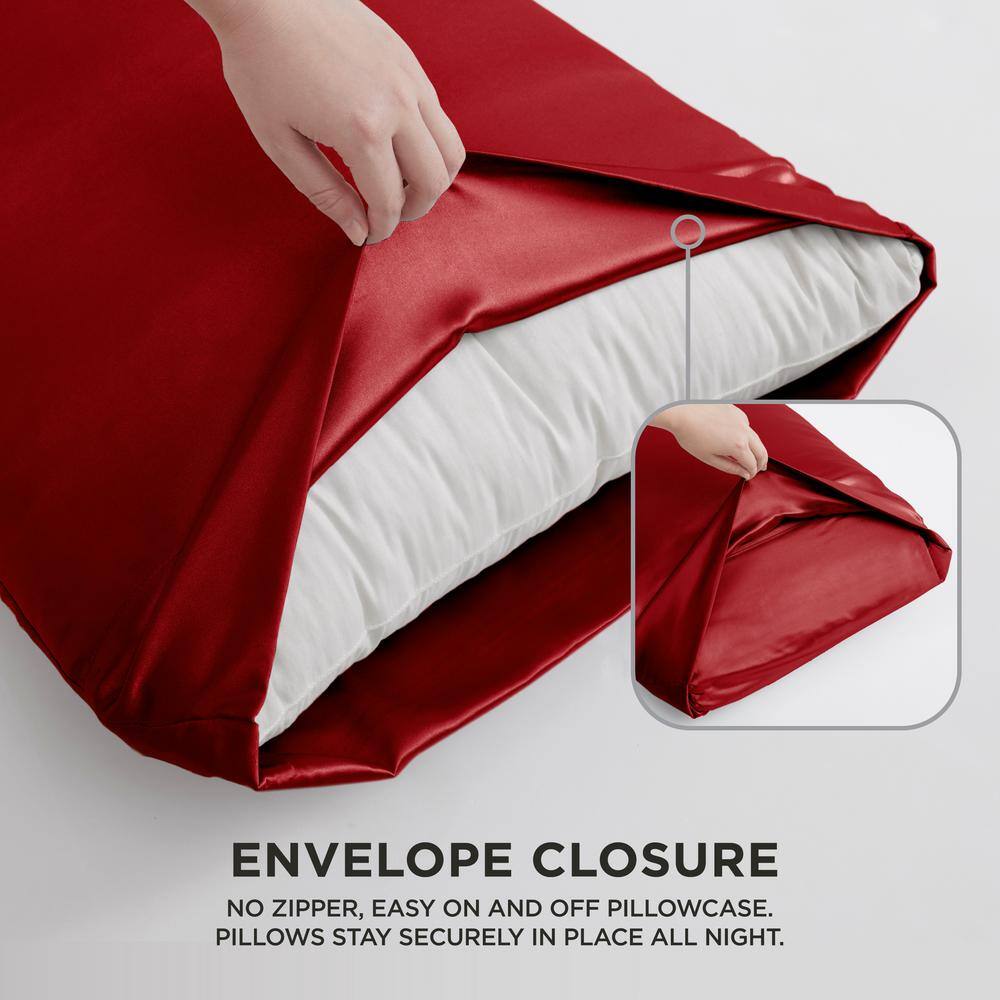 Luxurious Red Satin Silk Standard Pillowcase Set