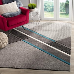 Hollywood Gray/Teal 5 ft. x 8 ft. Striped Solid Abstract Area Rug