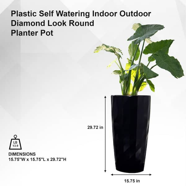 XBRAND 29.5 in. H Black Plastic Self Watering Indoor Outdoor Tall Round  Planter Pot, Decorative Gardening Pot, Home Decor SWPlanterBK73 - The Home  Depot