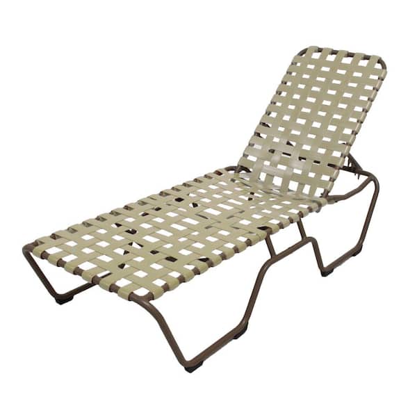 Unbranded Marco Island Brownstone Commercial Grade Aluminum Patio Chaise Lounge with Putty Vinyl Cross Straps (2-Pack)