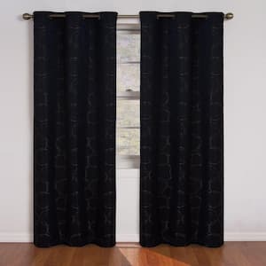Meridian Black Polyester Geometric 42 in. W x 84 in. L Lined Grommet Blackout Curtain