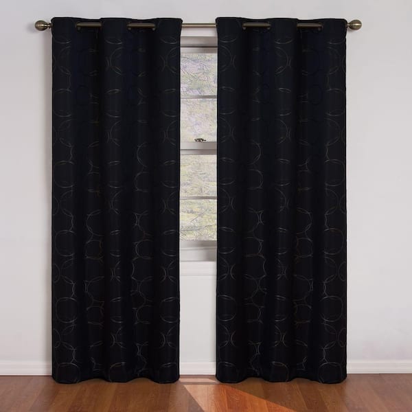 Eclipse Meridian Black Polyester Geometric 42 in. W x 84 in. L Lined Grommet Blackout Curtain