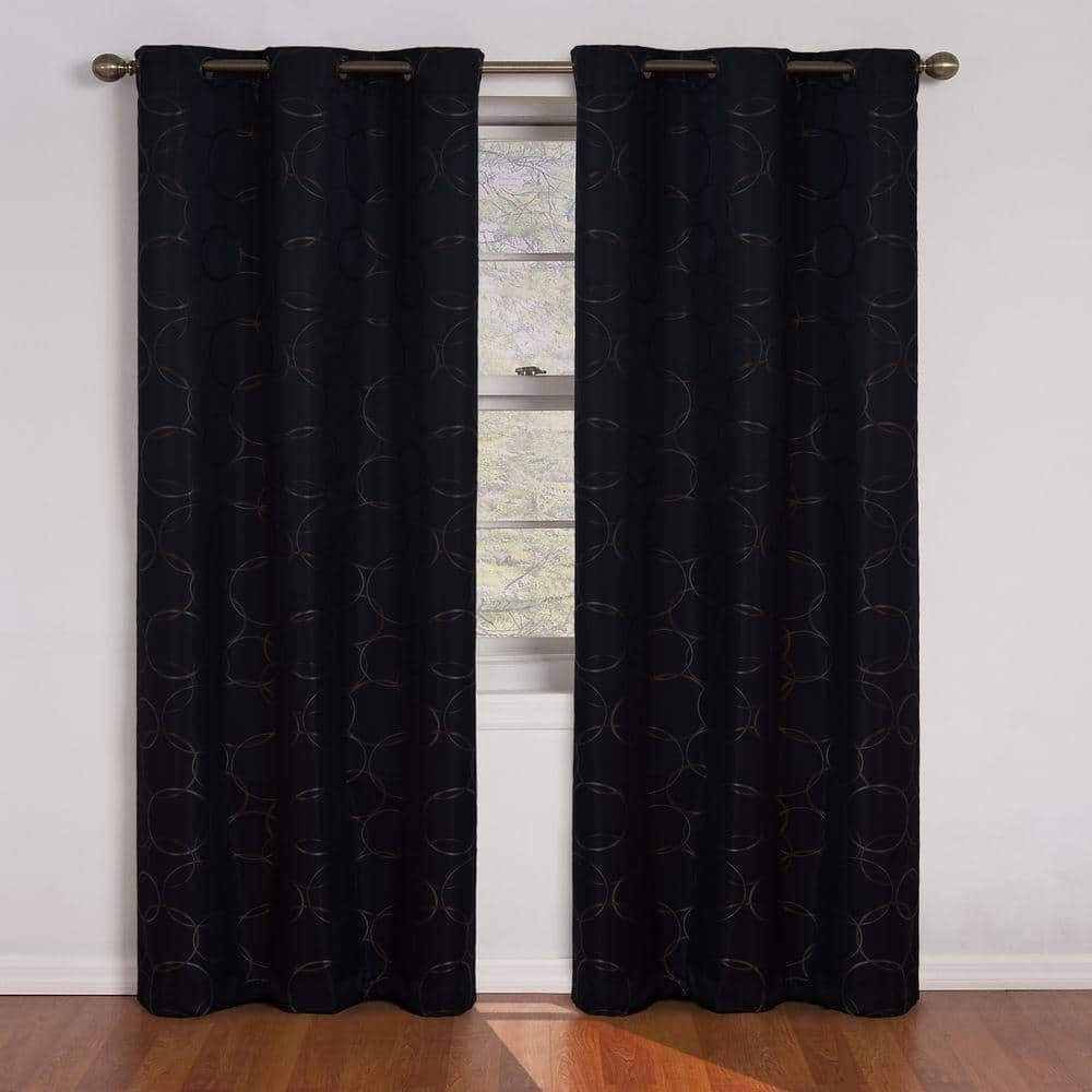 Eclipse Black Geometric Blackout Curtain 42 In W X 95 In L 11250042x095blk The Home Depot