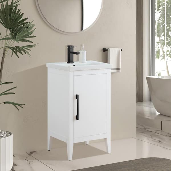 20 in. W x 15.8 in D x 34 in. H Single Sink Bathroom Vanity Cabinet in White with Ceramic Top