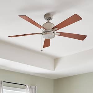 Lucian II 52 in. Brushed Nickel Downrod Mount Ceiling Fan with Pull Chain for Bedrooms or Living Rooms