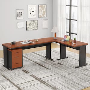 Lanita 83 in. L-Shaped Walnut Engineered Wood 3-Drawer Executive Desk, Large Computer Desk with Mobile File Cabinet