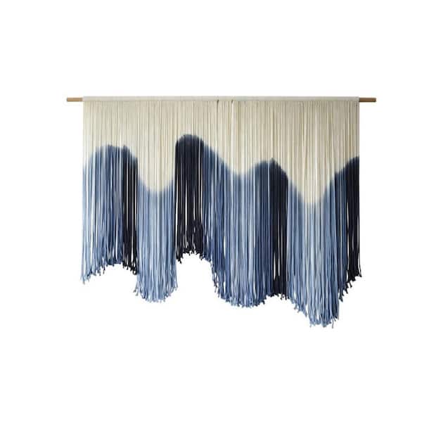 57"Wx39"L Blue Ombre Hand‑Dyed Macrame Wall Hanging Fiber Tapestry