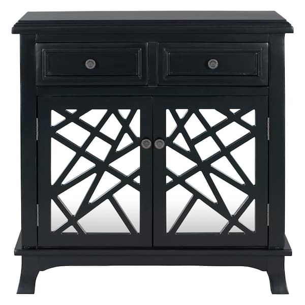 Tileon 30.3-in. W x 14-in. D x 30.7-in. H in Black Wood Ready to Assemble Floor Kitchen Cabinet with 2-Drawer and Mirrored Door