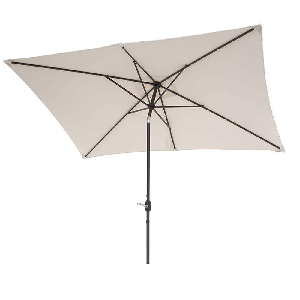 10 ft. x 6.5 ft. Rectangular Patio Outdoor Solar Market Umbrella in Beige