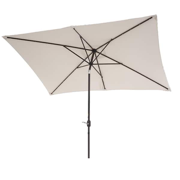 Unbranded 10 ft. x 6.5 ft. Rectangular Patio Outdoor Solar Market Umbrella in Beige