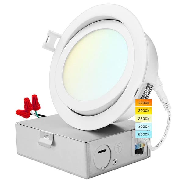 LUXRITE 4 in. Gimbal Canless 12-Watt 5 Color Options New Construction 950 Lumens Integrated LED Recessed Light Kit J-Box
