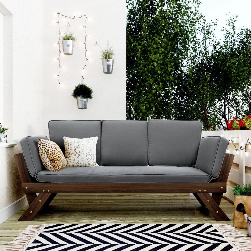 Topmax Wood Outdoor Adjustable Patio Wooden Daybed Sofa Chaise Lounge with 
