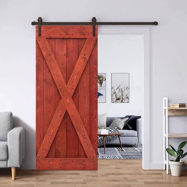 CALHOME X Series 42 in. x 84 in. Pre-Assembled Cherry Red Stained