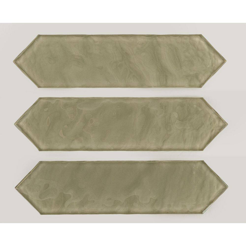 Khaki Glass Elongated Hexagon Subway Tile Sample