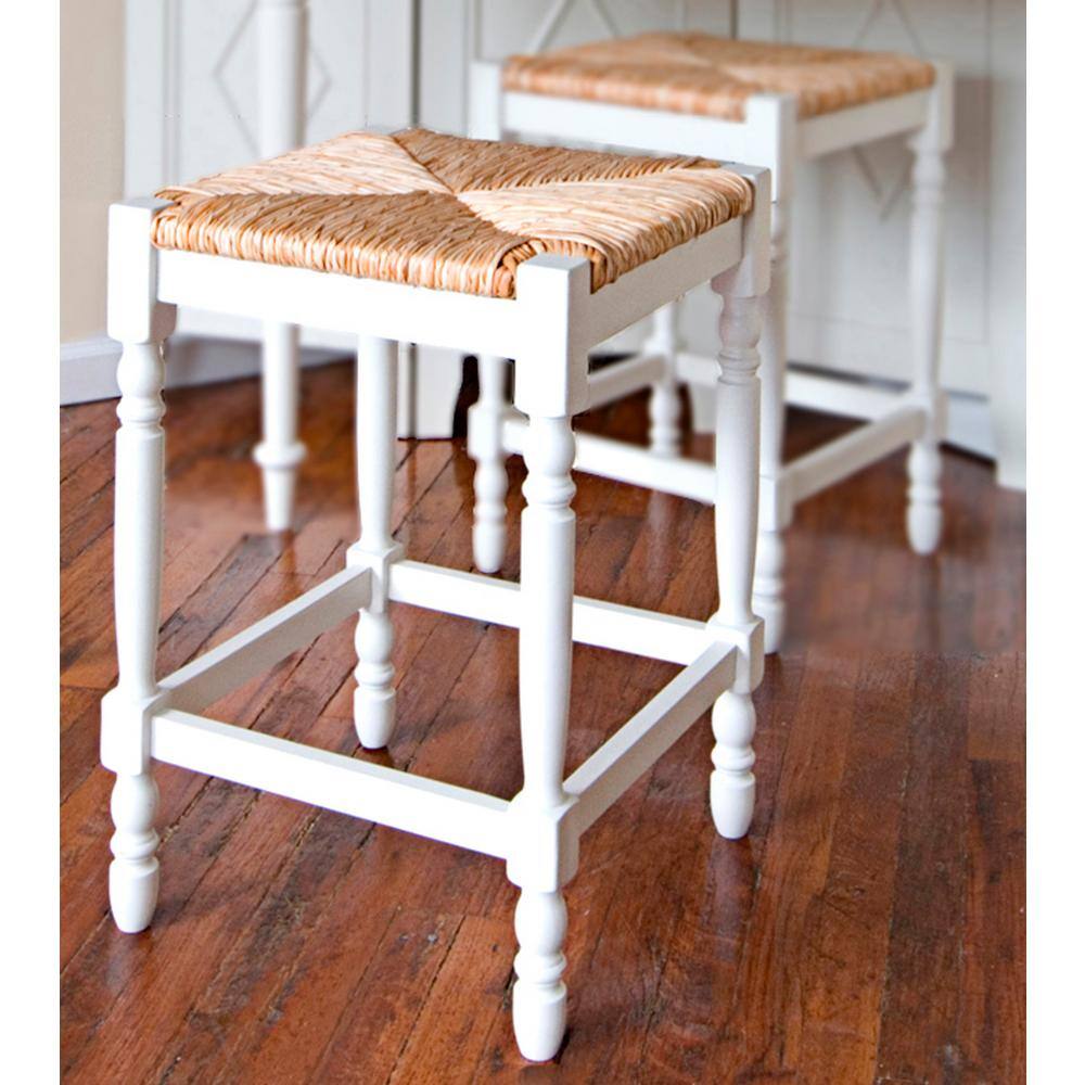 Rustic Farmhouse White Wood Backless Counter Stool