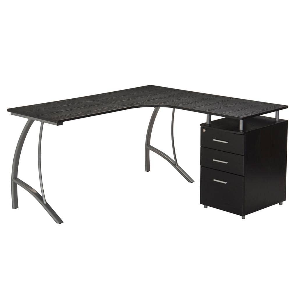 Espresso Wood L-Shaped Corner Desk with Drawer and Keyboard Tray