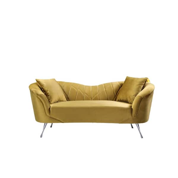 US Pride Furniture Gloria 70 in. Strong Yellow Velvet 2-Seat Chesterfield Loveseat